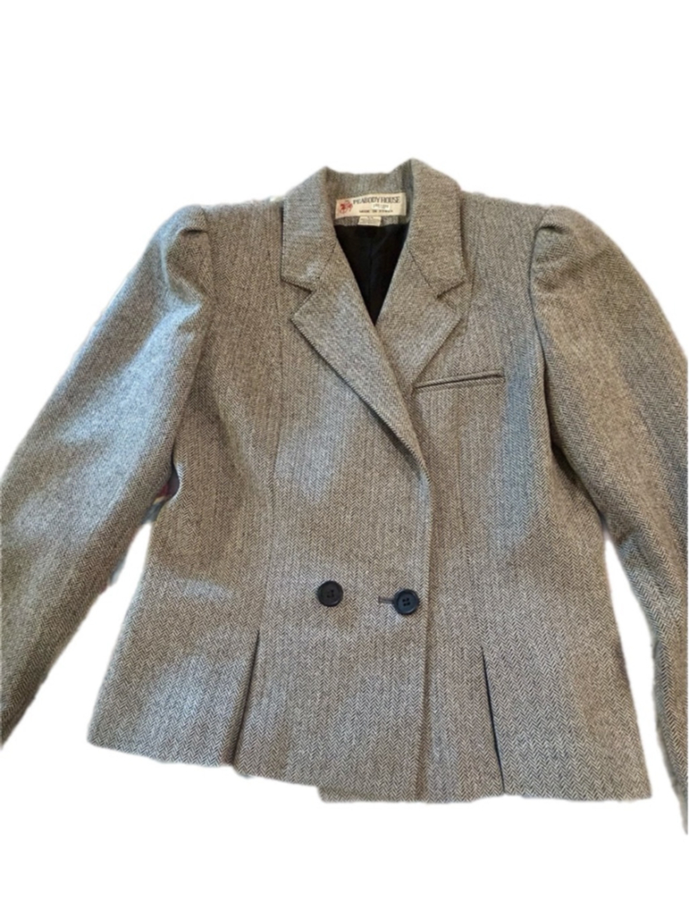 Vintage Peabody House Wool Blend Herringbone Blazer Jacket Grey Size 5/6